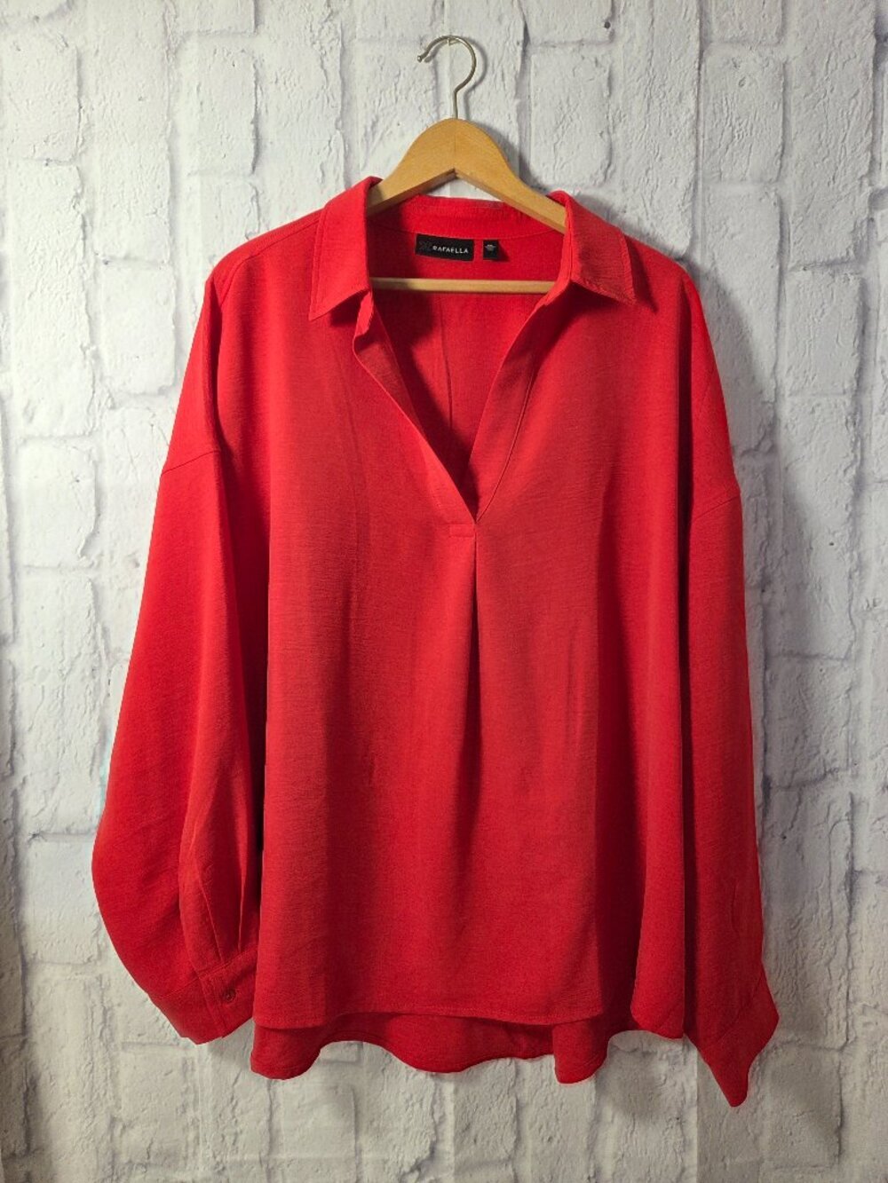 Rafaella XXL Vibrant Red V Neck Longsleeve Blouse Spring Office Casual Summer